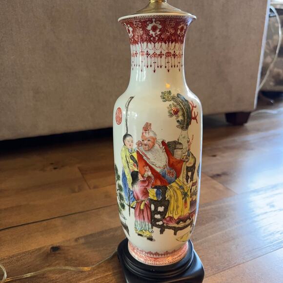 Vintage Chinese Porcelain Vase Lamp Shou Xing 28” Famille Rose Characters - Picture 1 of 16